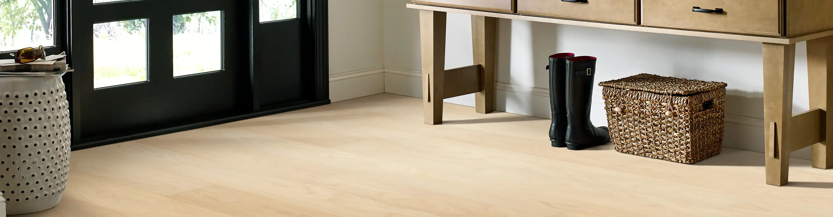 light wood look vinyl flooring in entryway