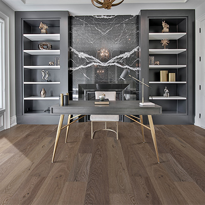 hardwood flooring in monochromatic home office